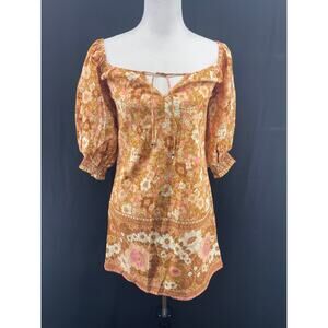 Spell & The Gypsy Dress Womens SM Anne Tunic Peach Yellow Floral Off Shoulder